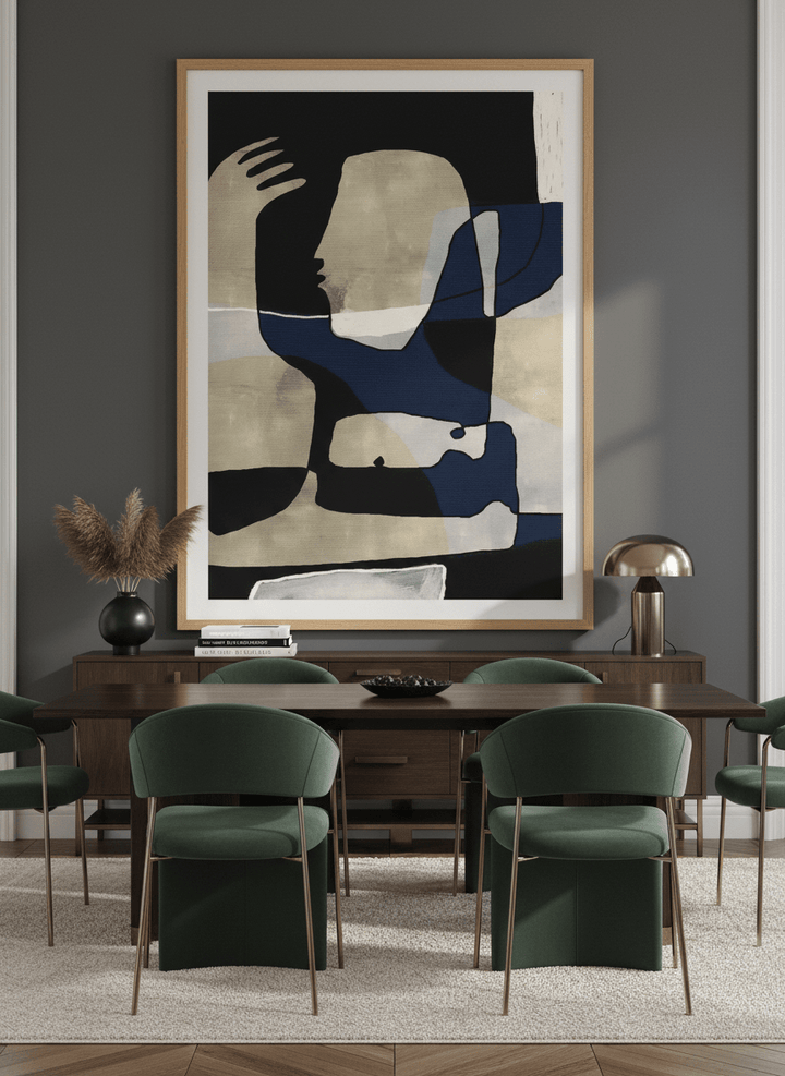 Monumental artwork centred on a feature wall in a luxe interior