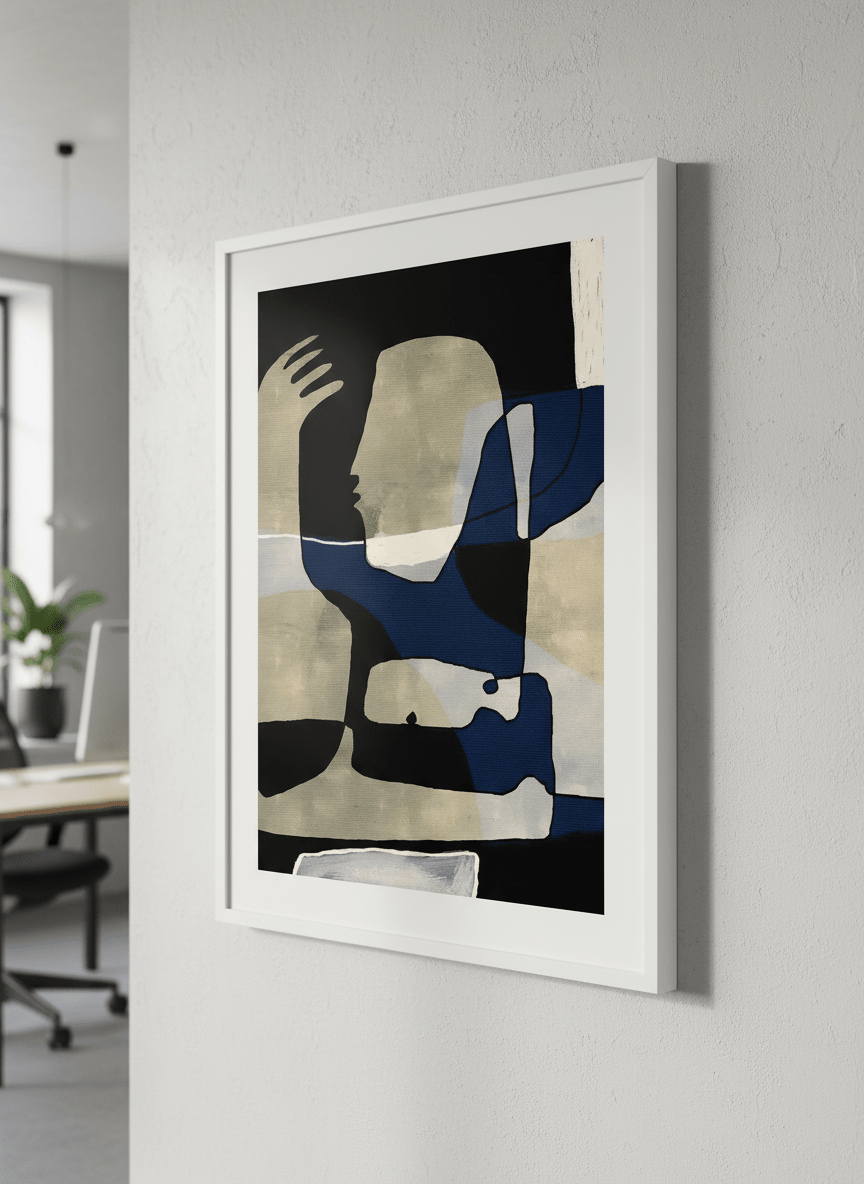Contemporary wall art featured in a bright modern office workspace