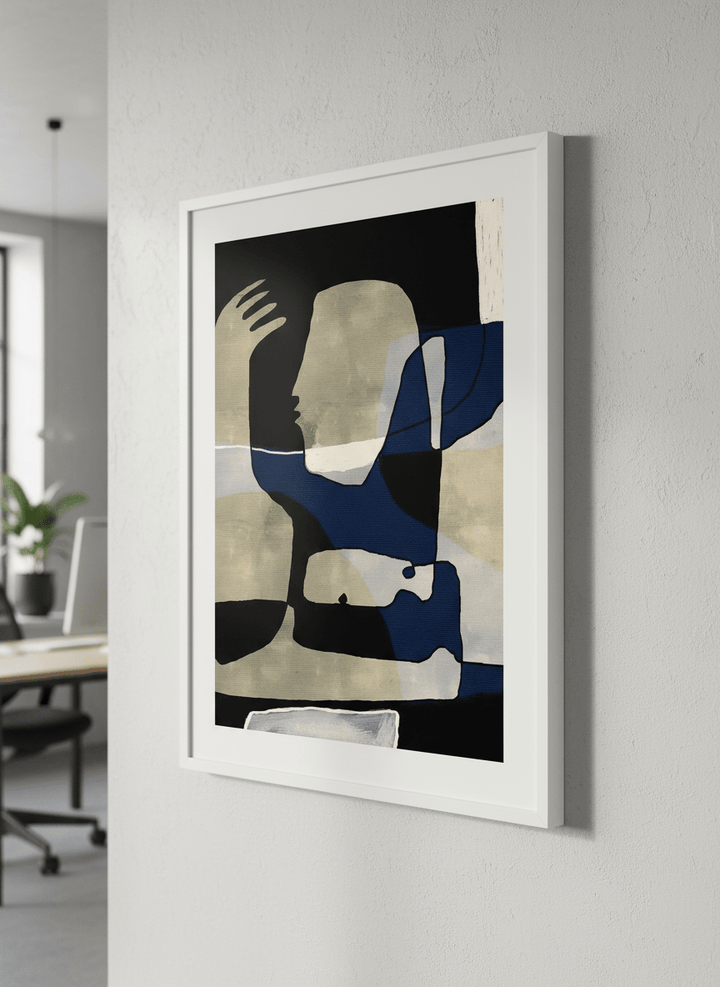 Contemporary wall art featured in a bright modern office workspace
