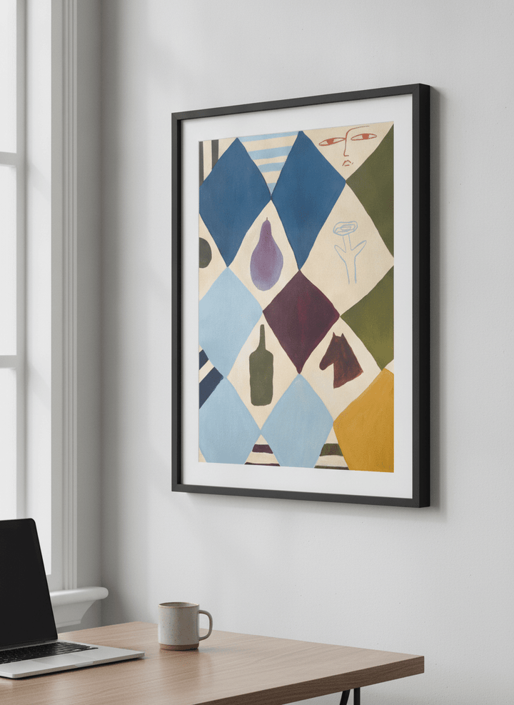 Contemporary wall art featured in a bright modern office workspace