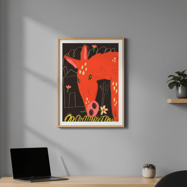 Red Horse and Flower by Nastasiia Samokhina wall - art - picture - poster