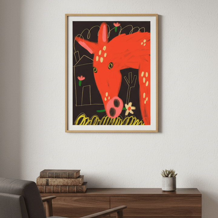 Red Horse and Flower by Nastasiia Samokhina wall - art - picture - poster