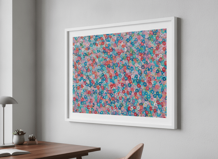 Contemporary wall art featured in a bright modern office workspace
