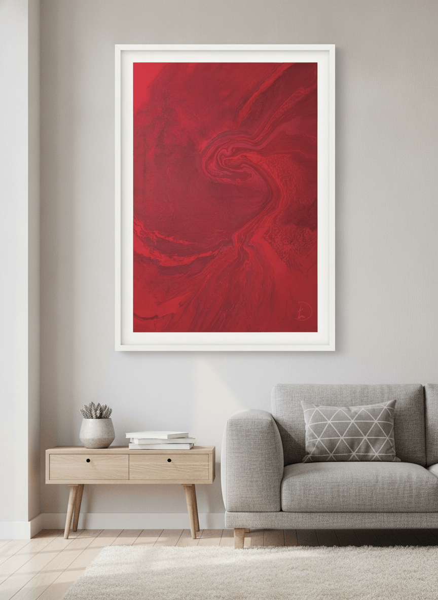 Modern wall art styled above a sofa in a neutral living room