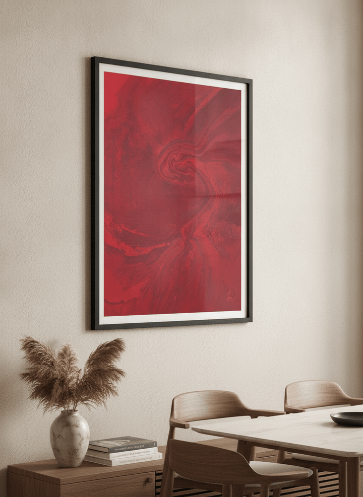 Wall art styled above a dining table in a contemporary home