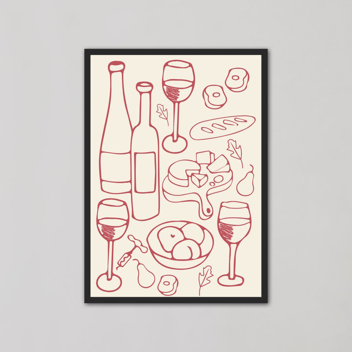 Red Wine and Cheese Kitchen Decor Wall Art - Style My Wall