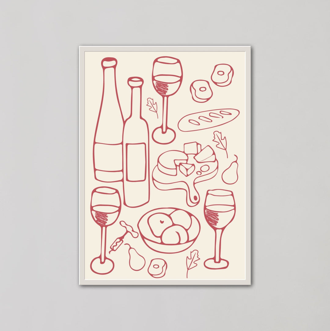 Red Wine and Cheese Kitchen Decor Wall Art - Style My Wall