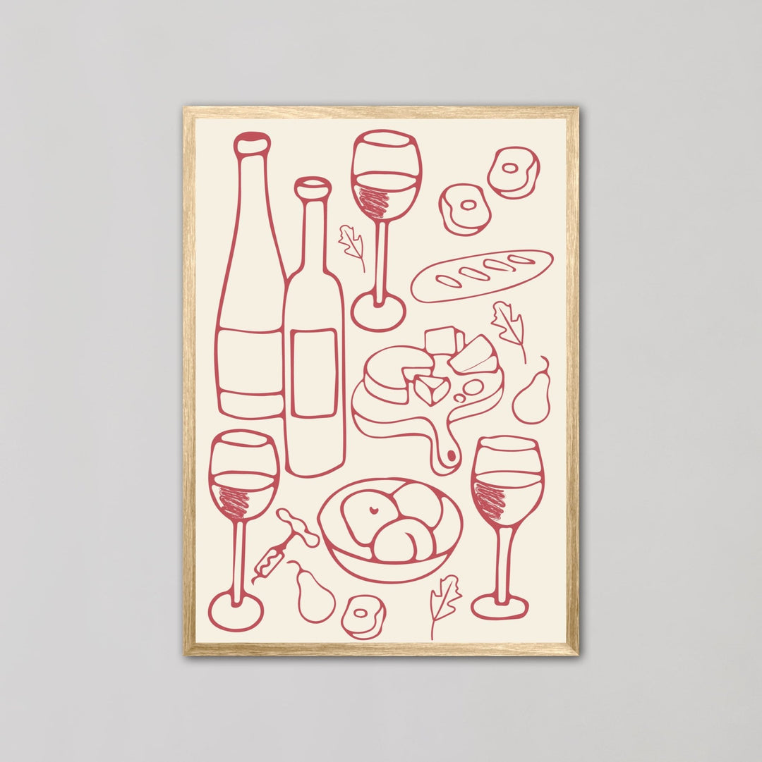 Red Wine and Cheese Kitchen Decor Wall Art - Style My Wall