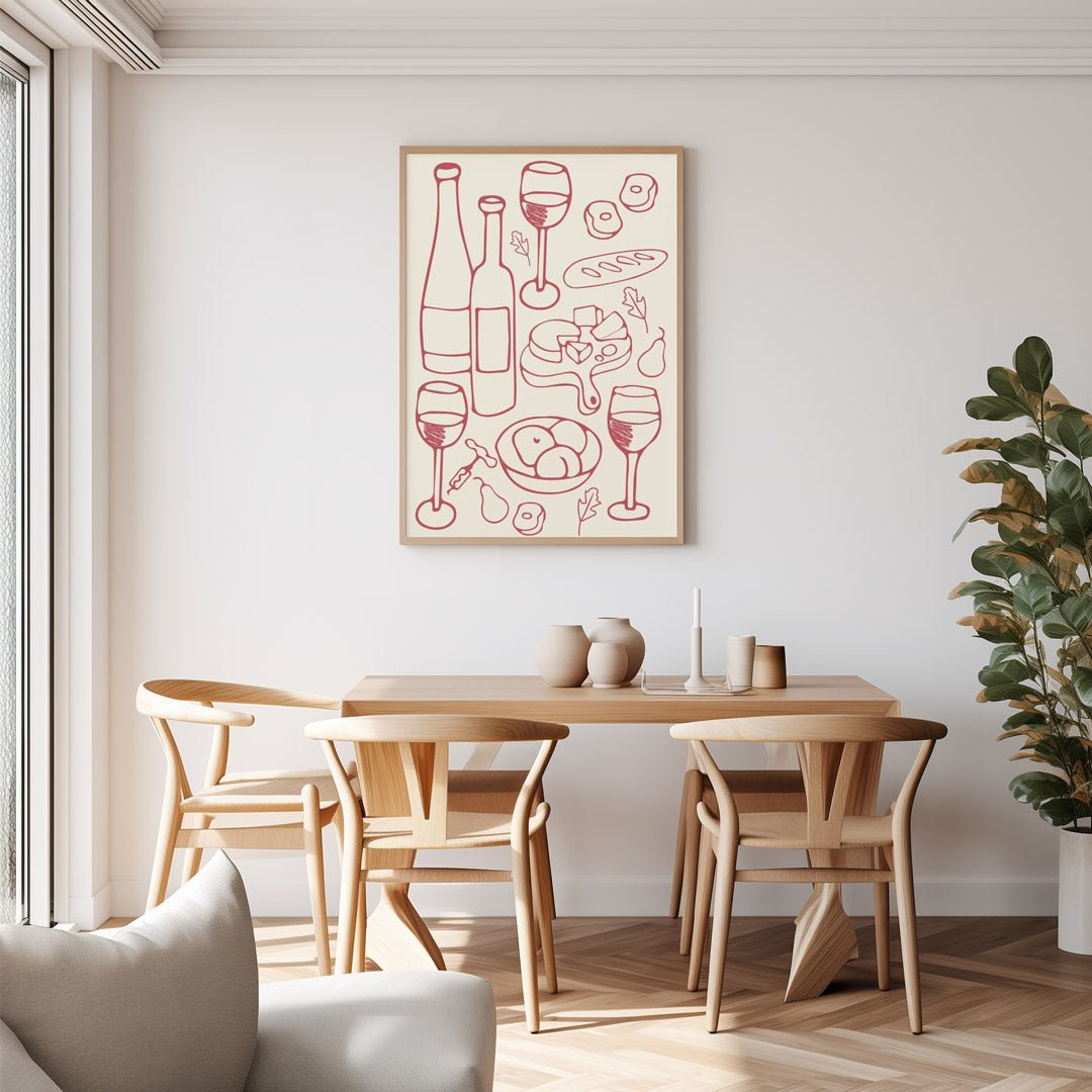 Red Wine and Cheese Kitchen Decor Wall Art - Style My Wall