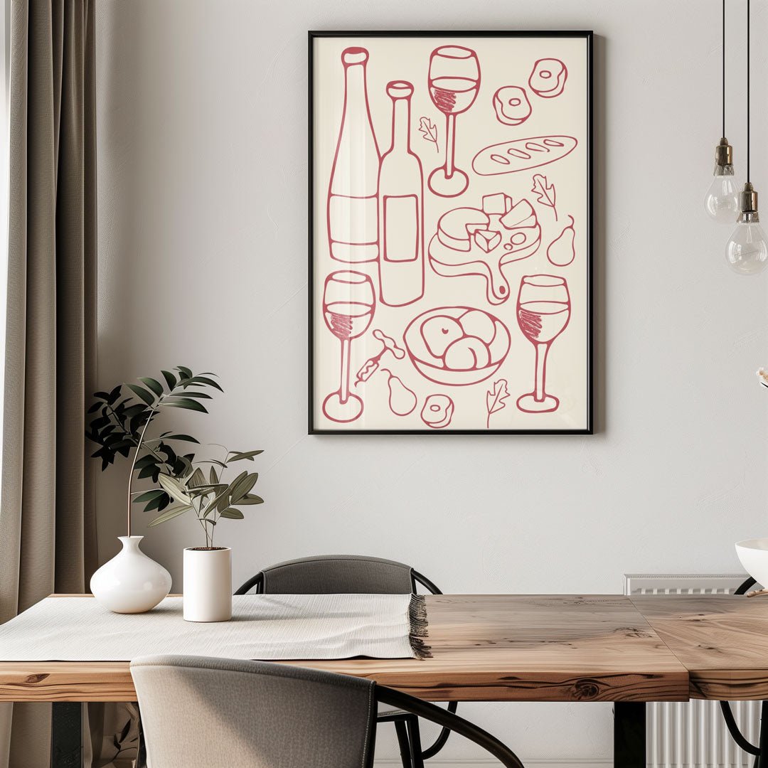 Red Wine and Cheese Kitchen Decor Wall Art - Style My Wall