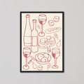 Red Wine and Cheese Kitchen Decor Wall Art