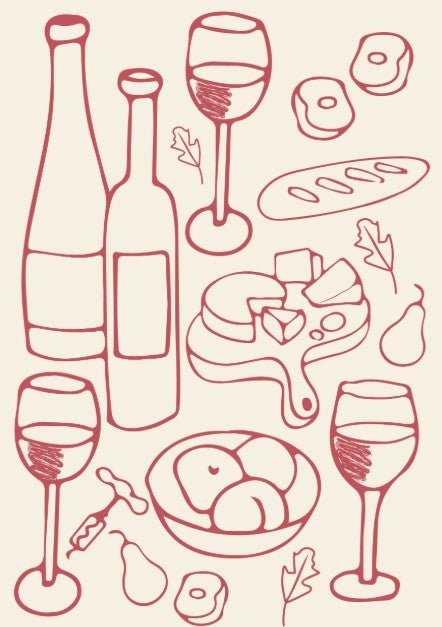 Red Wine and Cheese Kitchen Decor Wall Art