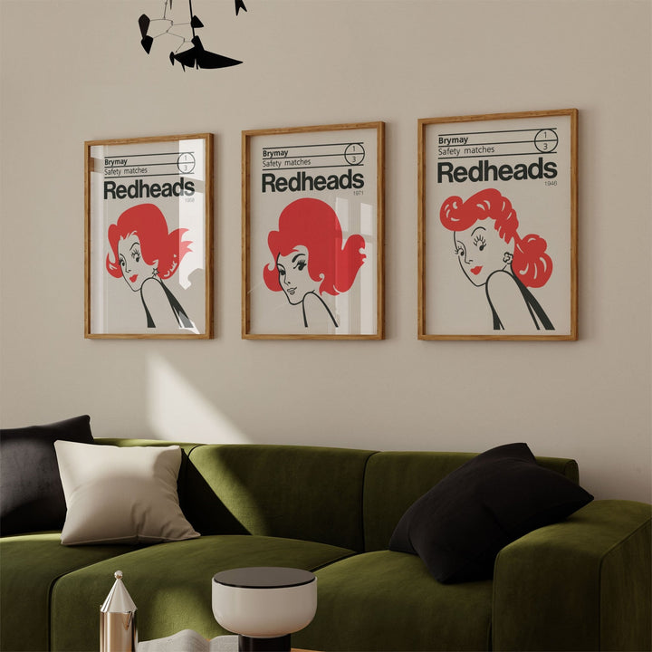 Redheads Vintage Prints Set of 3 wall - art - picture - poster