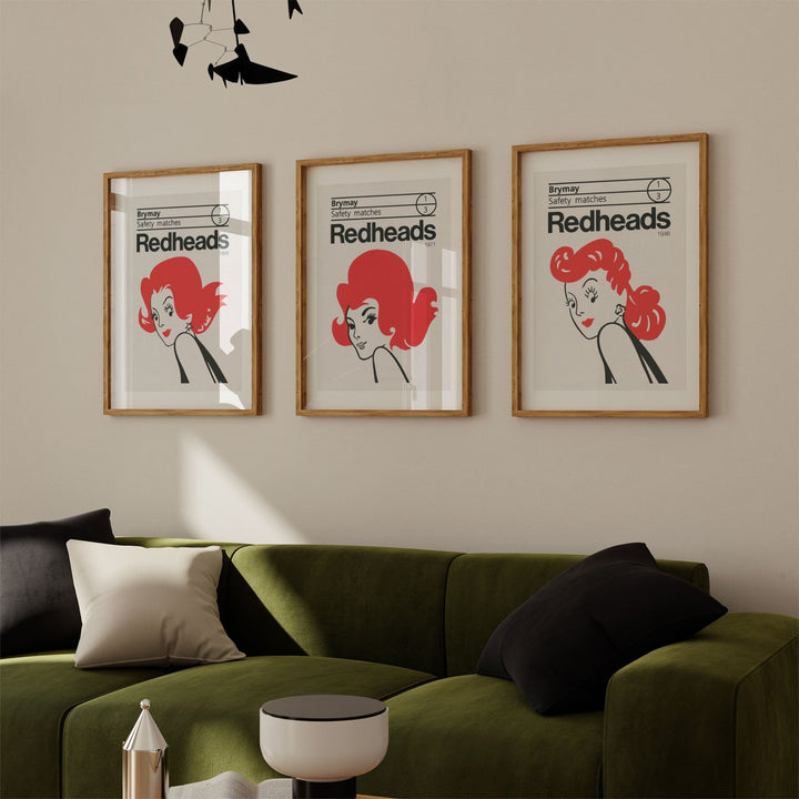 Redheads Vintage Prints Set of 3 wall - art - picture - poster