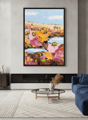 Monumental artwork centred on a feature wall in a luxe interior