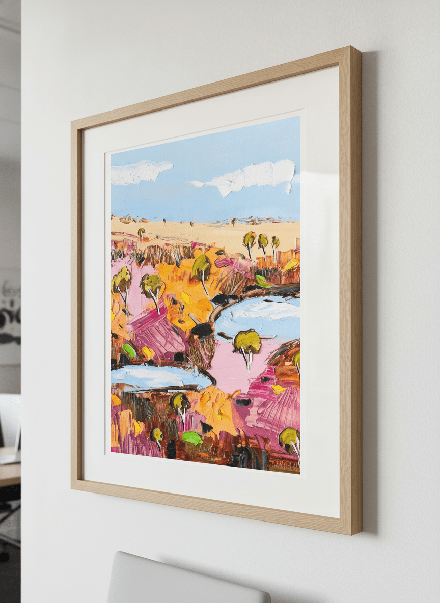 Contemporary wall art featured in a bright modern office workspace
