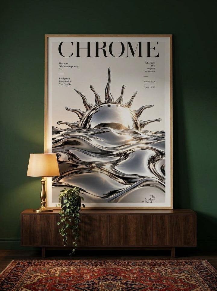 Modern wall art print styled on the wall in a moody living room