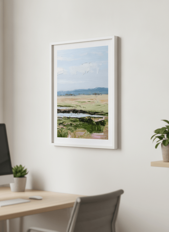 Contemporary wall art featured in a bright modern office workspace