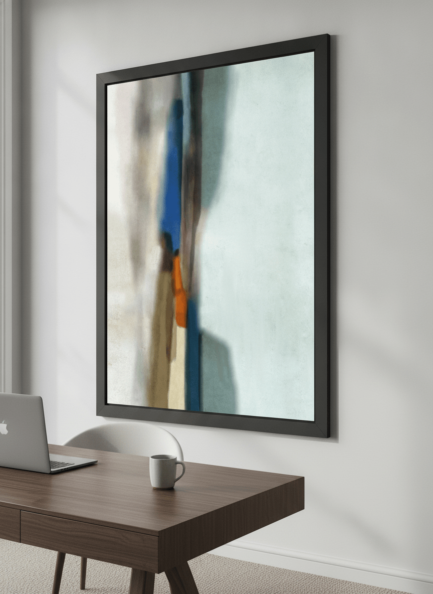 Contemporary wall art featured in a bright modern office workspace