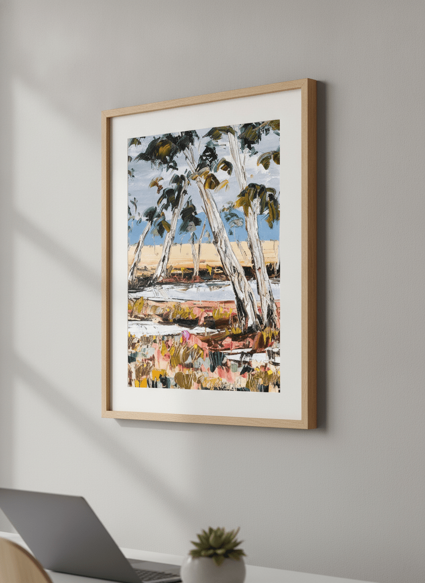 Contemporary wall art featured in a bright modern office workspace