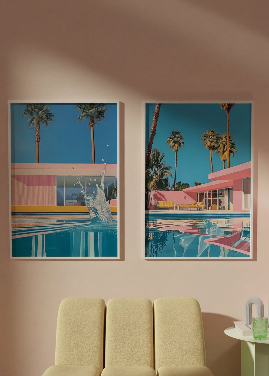 Retro Palm Springs House Illustration Set of 2
