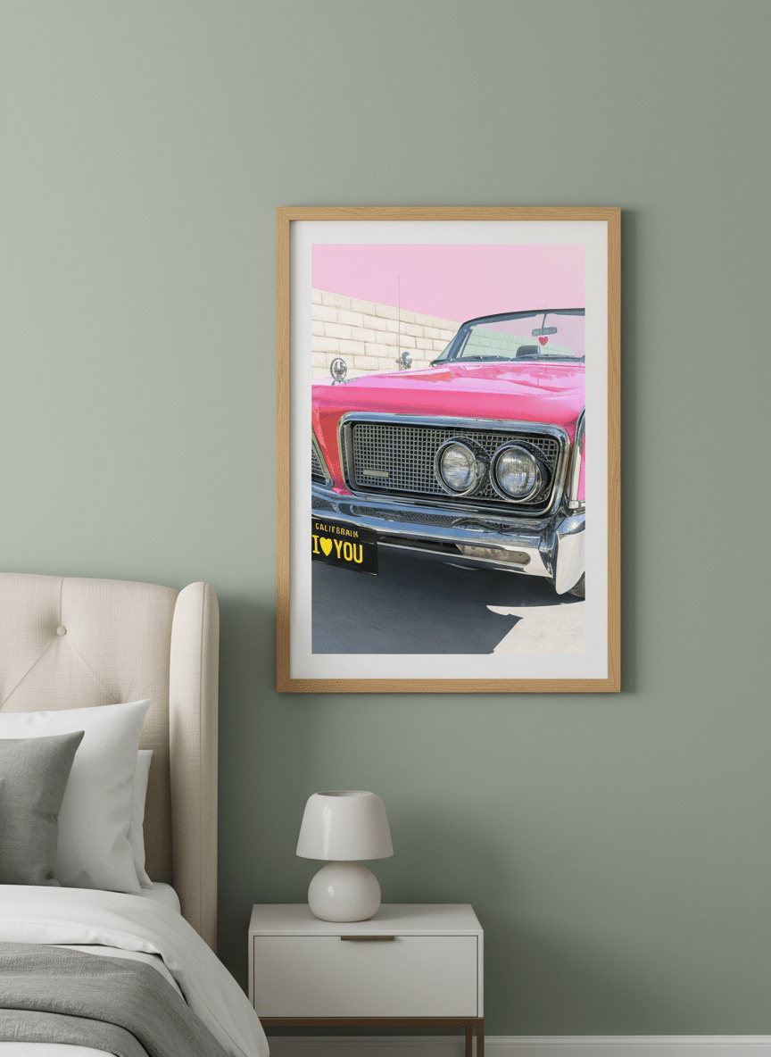 Minimalist artwork displayed in a calm, light-filled bedroom interior