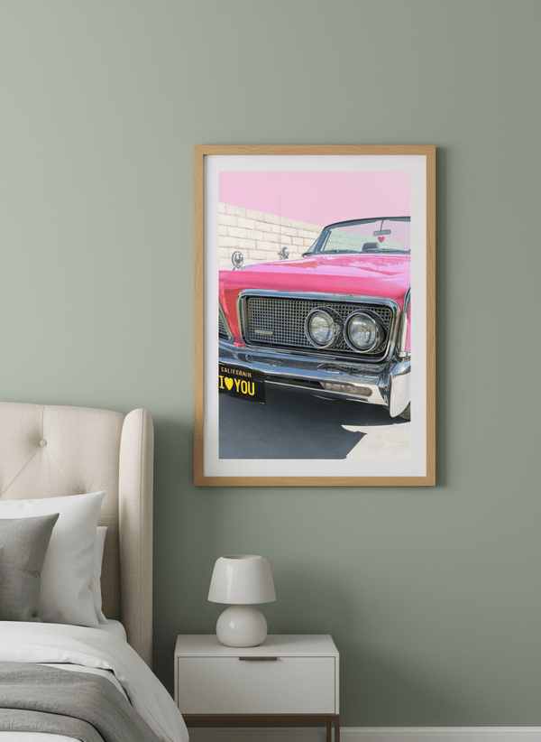 Retro Pink Convertible Car California I Love You By Tom Windeknecht