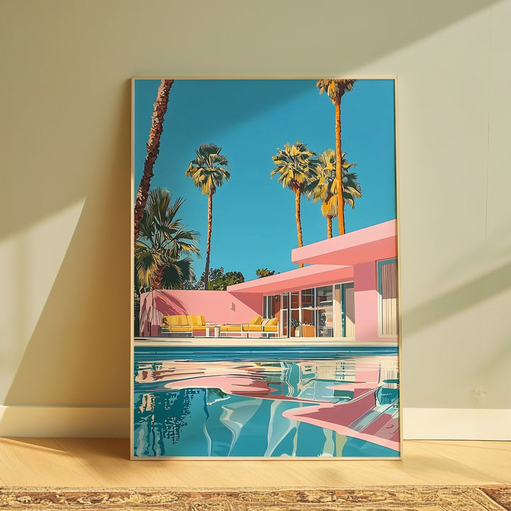 Retro Pink House Palm Springs Wall Art - Style My Wall