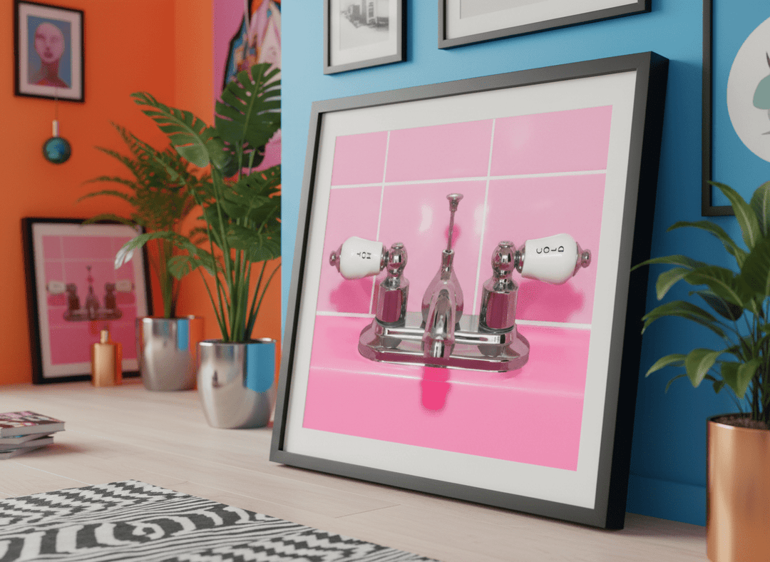 Bold wall art styled in a colourful, eclectic modern home