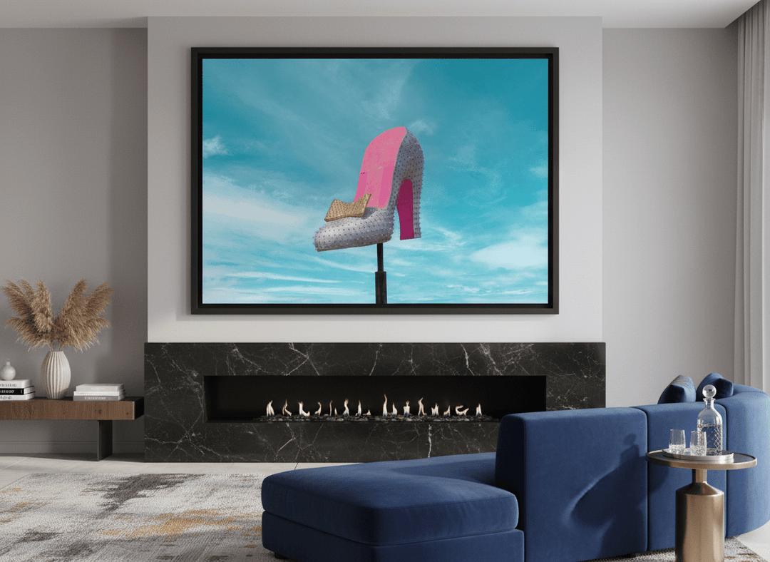 Monumental artwork centred on a feature wall in a luxe interior