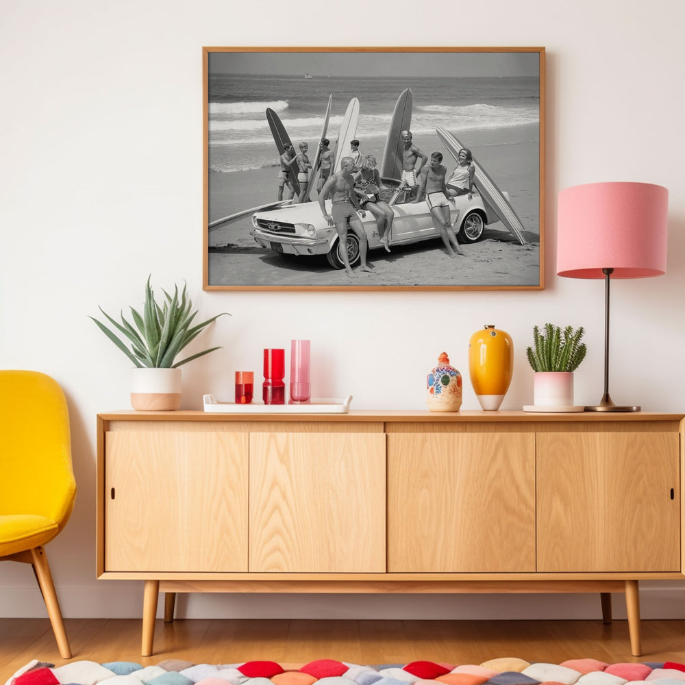 Vintage pink decor home living room surfers print