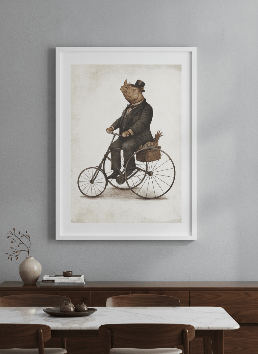 Wall art styled above a dining table in a contemporary home