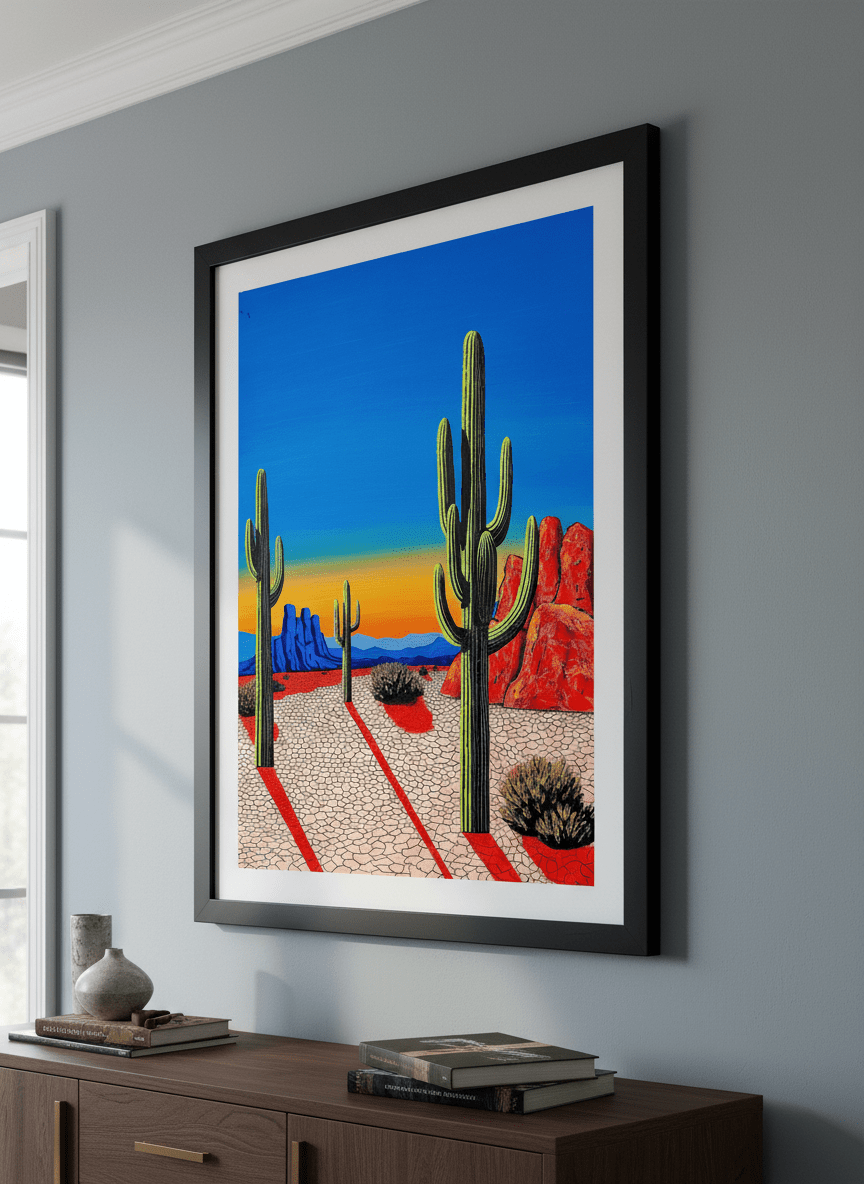 Wall art styled above a dining table in a contemporary home