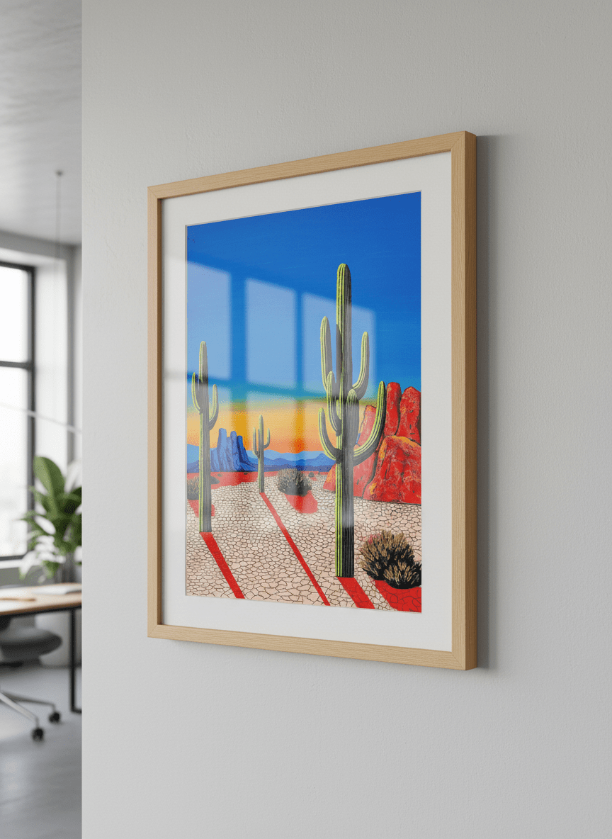 Contemporary wall art featured in a bright modern office workspace