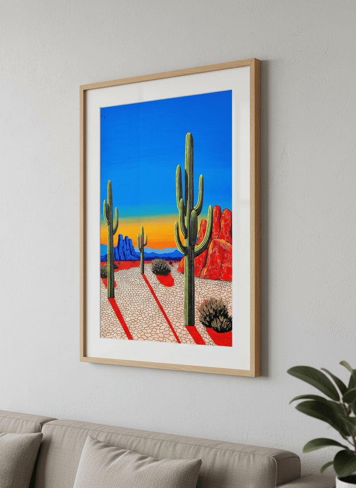 Modern wall art styled above a sofa in a neutral living room