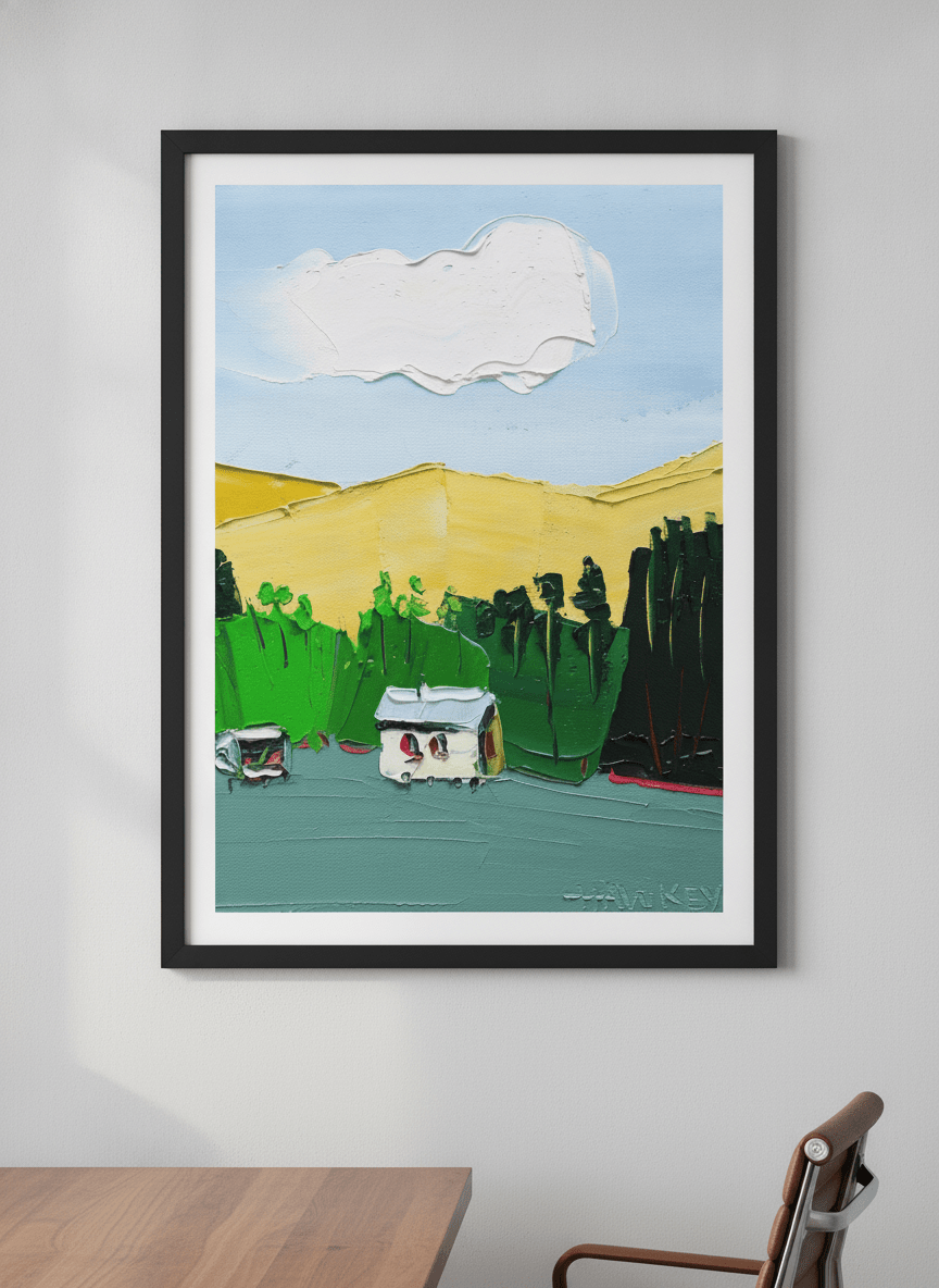 Contemporary wall art featured in a bright modern office workspace