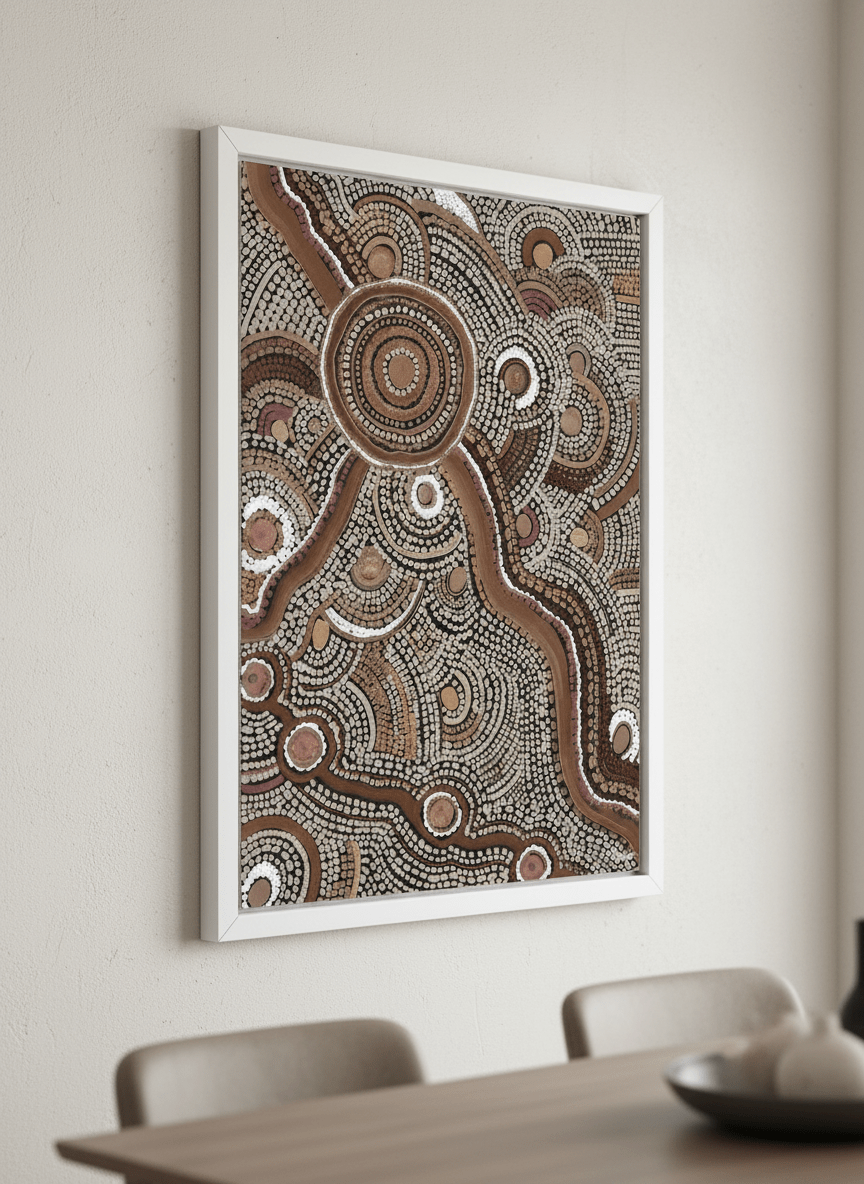 Wall art styled above a dining table in a contemporary home
