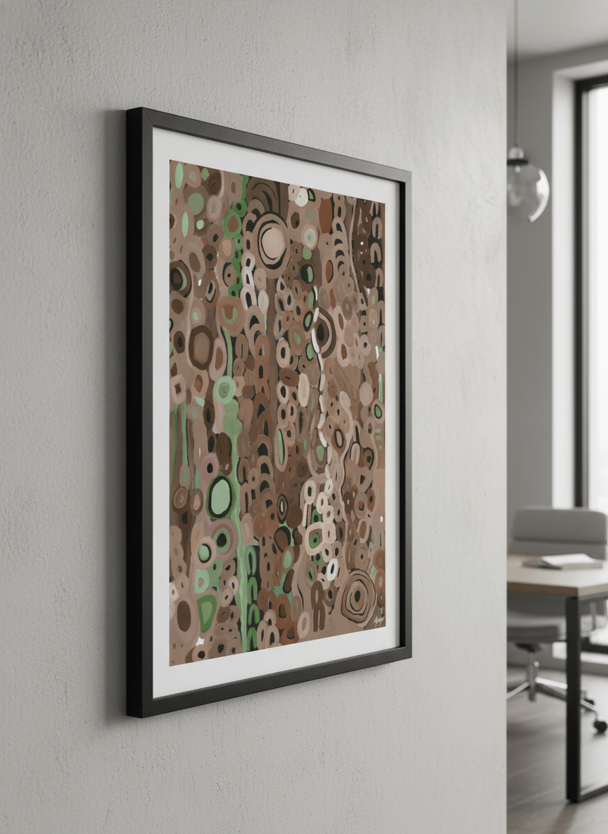 Contemporary wall art featured in a bright modern office workspace