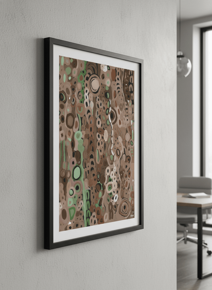 Contemporary wall art featured in a bright modern office workspace