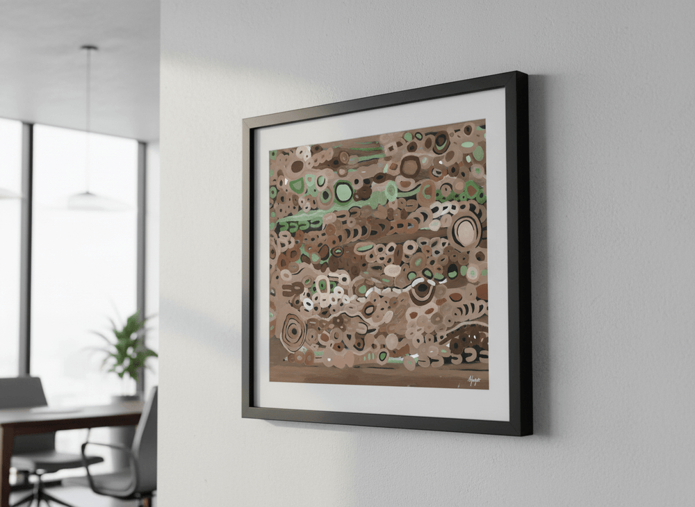 Contemporary wall art featured in a bright modern office workspace