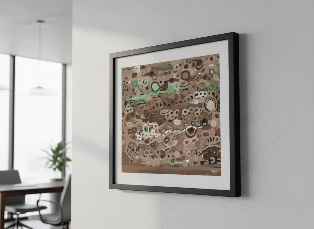 Contemporary wall art featured in a bright modern office workspace