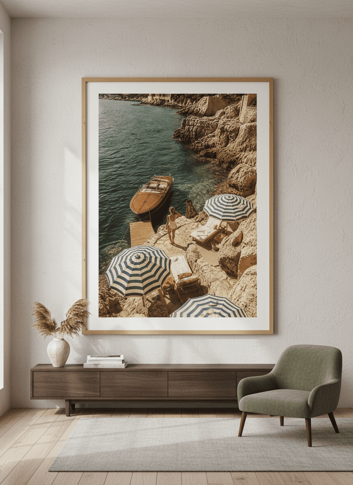 Monumental artwork centred on a feature wall in a luxe interior
