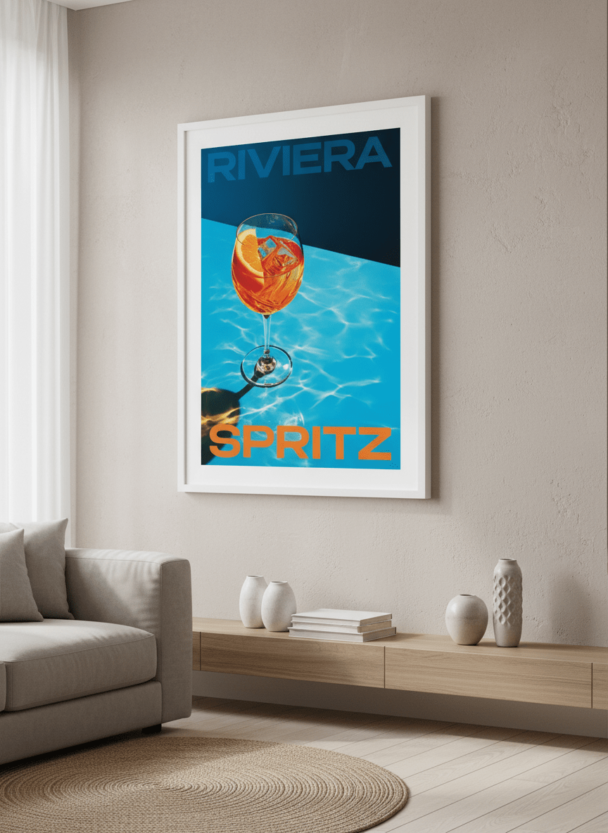 Modern wall art styled above a sofa in a neutral living room