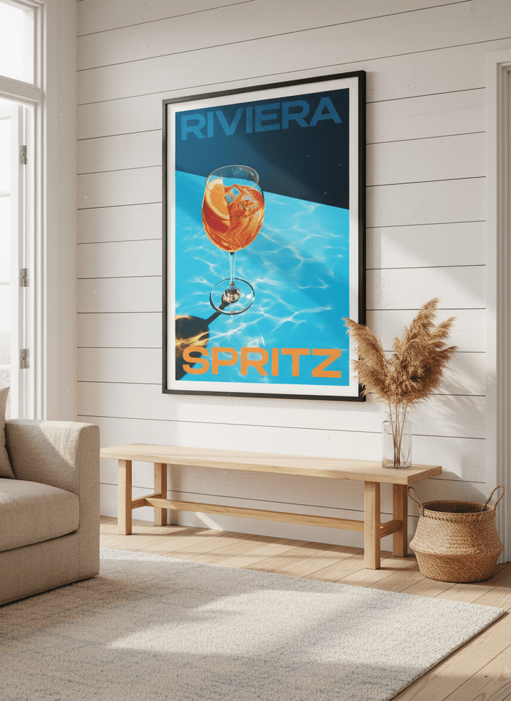 Neutral wall art displayed in a sunny coastal beach house