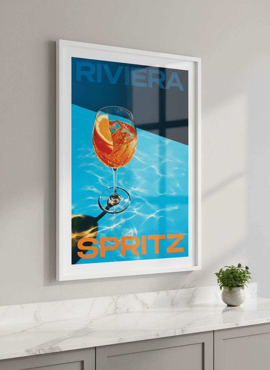 Artwork styled on the wall of a bright modern kitchen