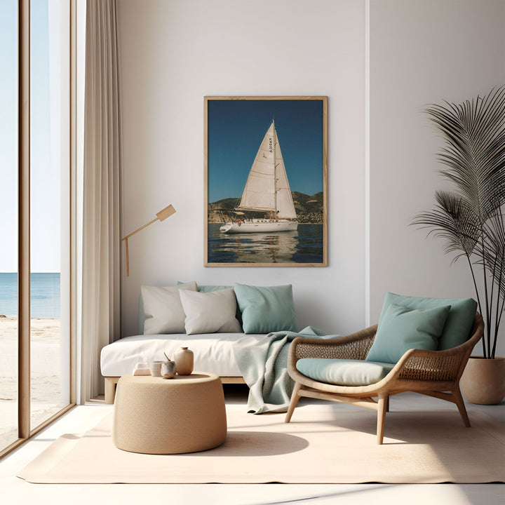 oceanview coastal nook with photo of sailboat on wall