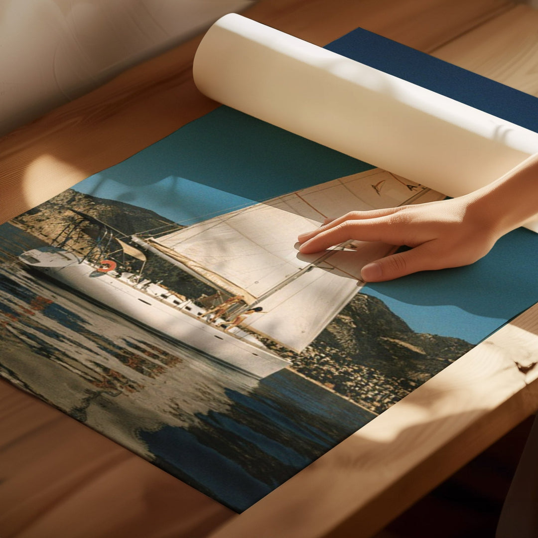 unrolled photo on wooden table