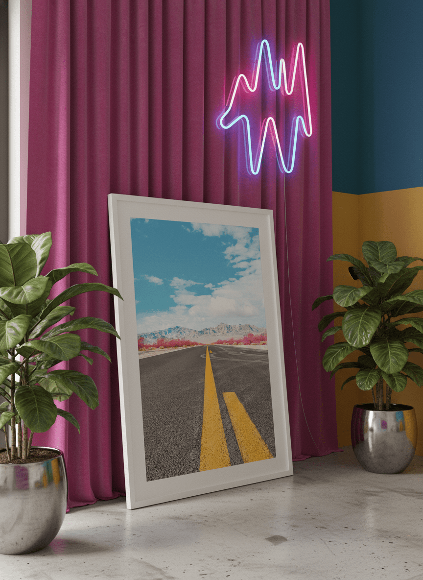 Bold wall art styled in a colourful, eclectic modern home