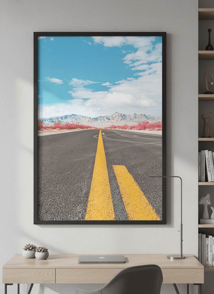 Contemporary wall art featured in a bright modern office workspace