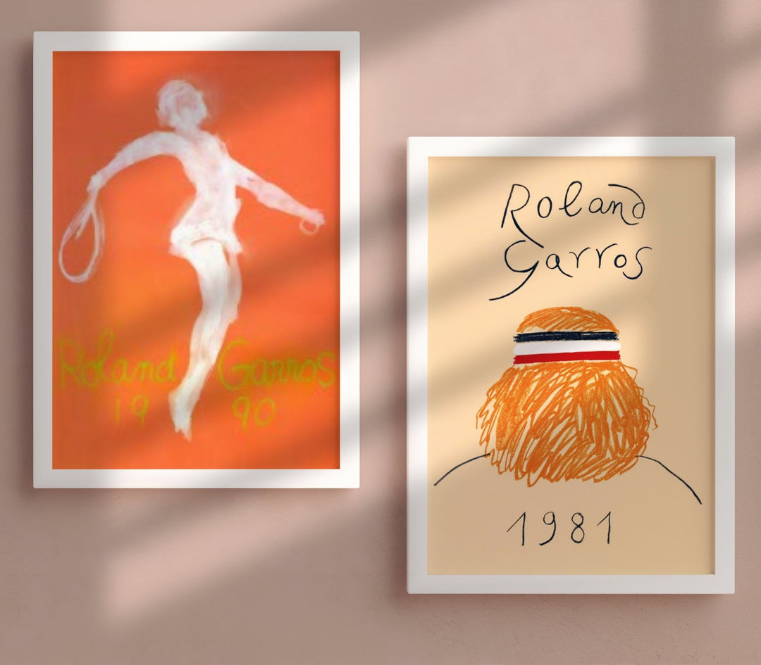 Roland Garros Pair Set of 2 Tennis Prints,livingroom,timber border